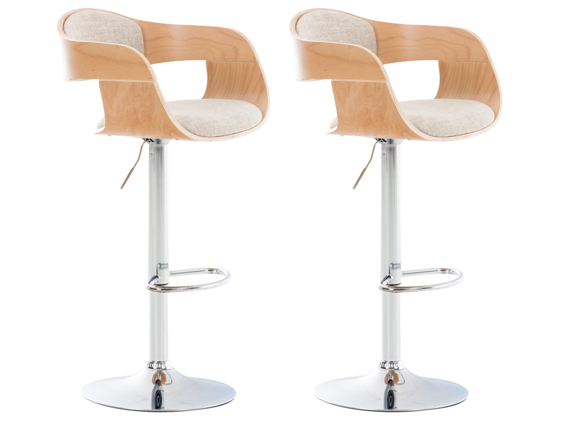 Conjunto de 2 bancos de bar Kingston em tecido natureza/creme CLP