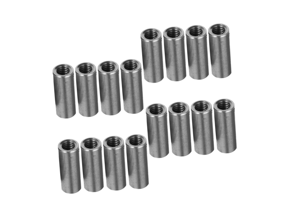 Conjunto de 20 conexões cilíndricas longas e grossas em aço inoxidável para varetas de solda.