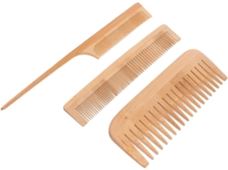 Conjunto de 3 canetas de bambu com pontas finas e longas, leves e portáteis, ideais para penteados.