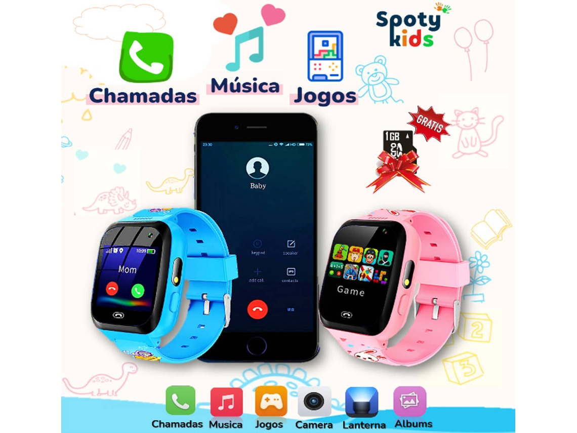 Relógio Smartwatch Criança SPOTYKIDS Jogos e Músicas (Rosa)