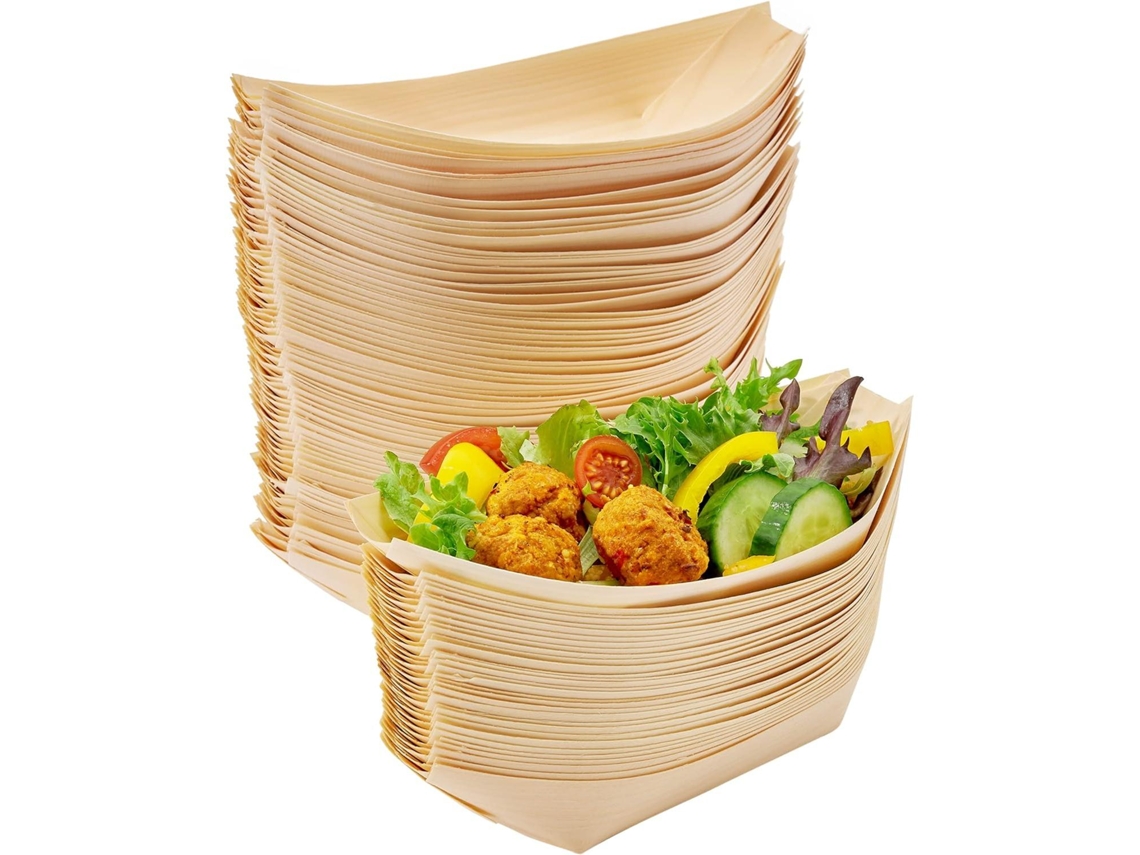 Prato de Jantar de Bambu Grande de 20 Cm , Descartável, Pacote com 100 Unidades Biodegradável. MDUG (8 Polegadas)