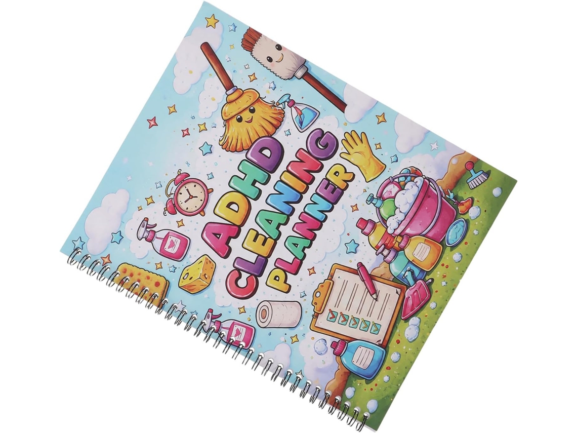Planejador anual de limpeza para escritório e casa, compacto e portátil, com rastreador de tarefas em papel.