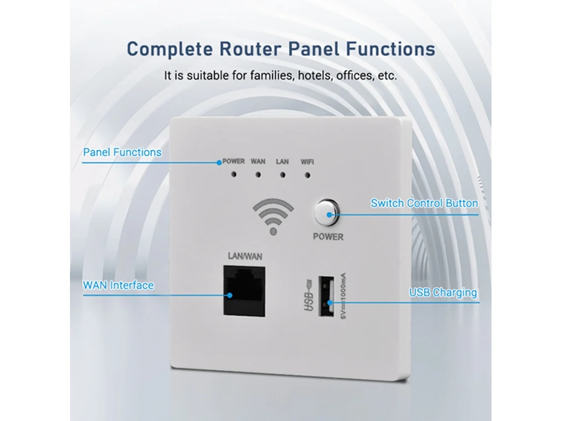 Roteador Wifi 300m Embutido na Parede com Tomada Usb e Criptografia Wps