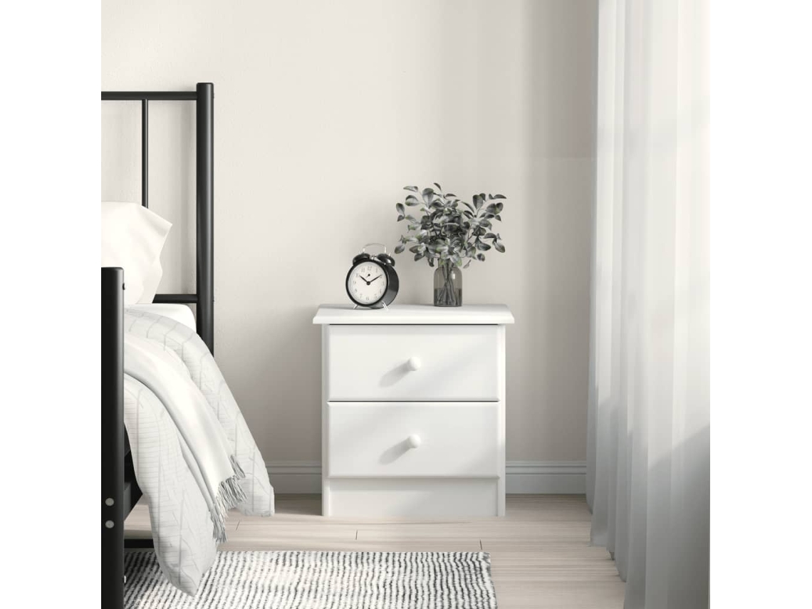 Vidaxl Mesa De Cabeceira Alta 41x35x41 Cm Pinho Maciço Branco