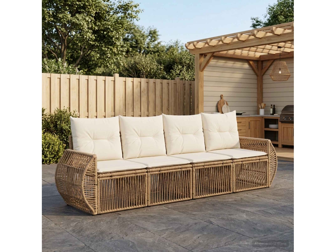Vidaxl Conjunto De Sofá De Jardim 4 Pcs Bege E Branco Creme Vime Pe