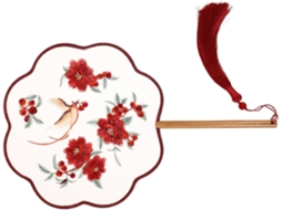 Éventail Rond Brodé Chinois Double Face Em Soie Véritable Et Bois,