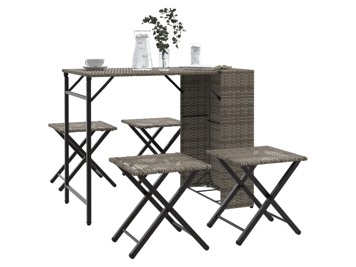 Vidaxl 5 Pcs Conjunto De Campismo Para Jardim Dobrável Vime Pe Cinzento