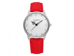 Relógio de pulso feminino Gaiety, estilo simples, mostrador redondo com pérolas artificiais (vermelho)
