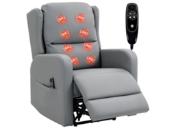 Poltrona de massagem com função de encosto, couro sintético, ajustável eletricamente, com apoio para os pés, cinza