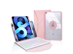 Capa de Teclado Bluetooth para Ipad 7 10.2 com Teclado Dividido com Retroiluminação Tricolor,português, Rosa XIAOMOYU