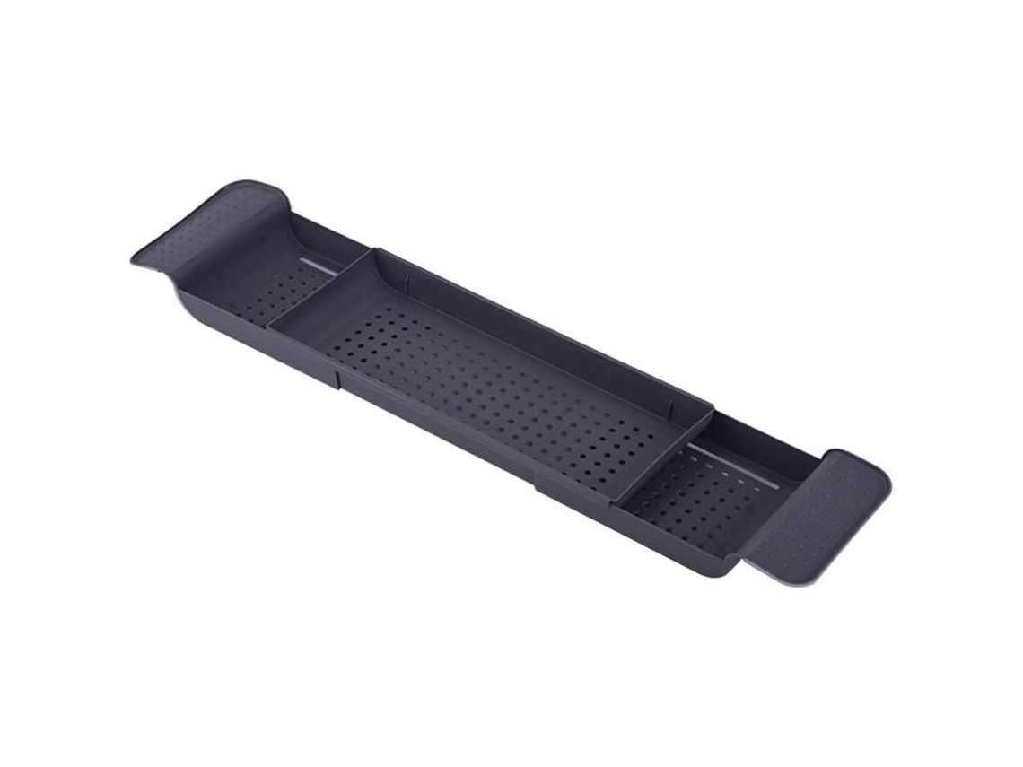 Bandeja De Baño Extensible De Plástico Con Diseño Antideslizante Para Accesorios De Baño Gris Oscuro