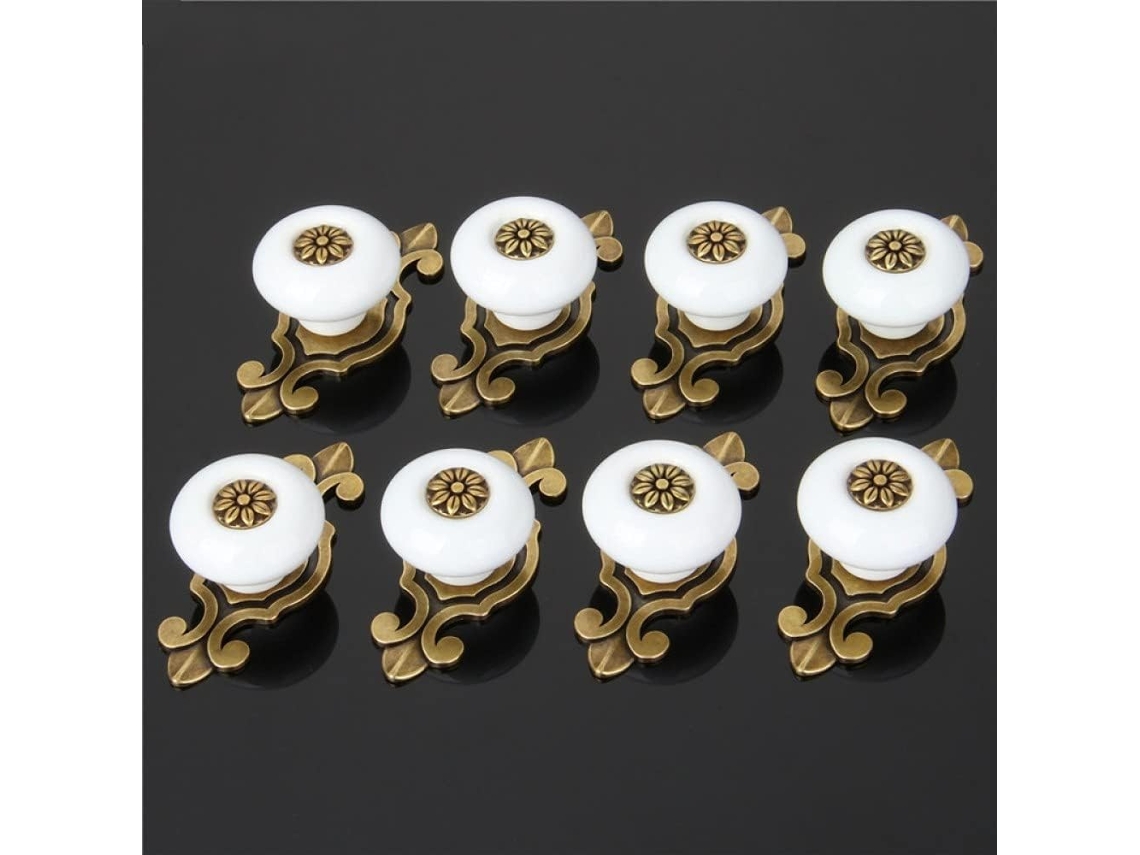 Conjunto De 4 Puxadores De Gaveta/armário Vintage Retrô Em Cerâmica Para 8 Portas.