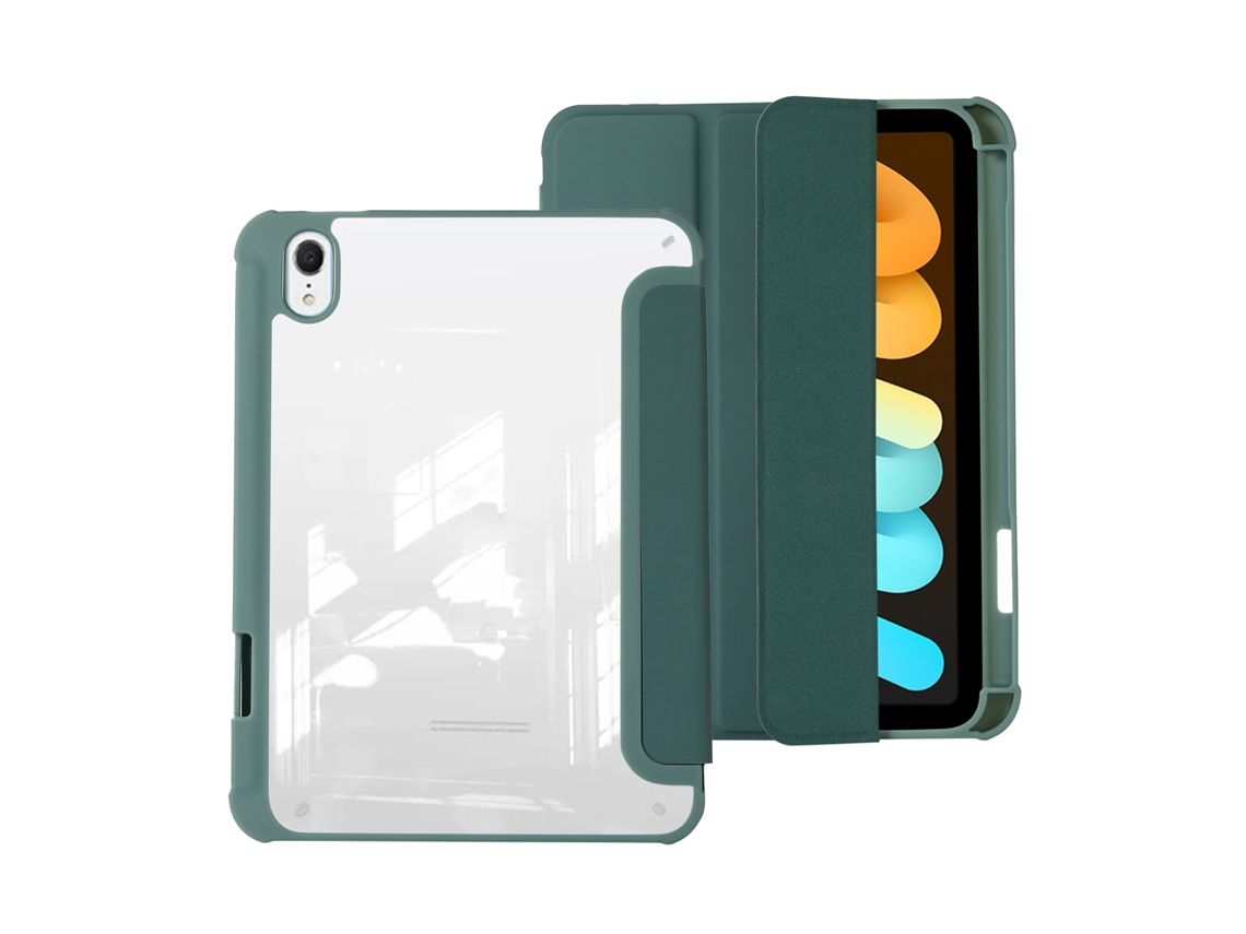 Capa Para Ipad Mini 6 Estojo Em Couro E Acrílico Verde Escuro Elysve