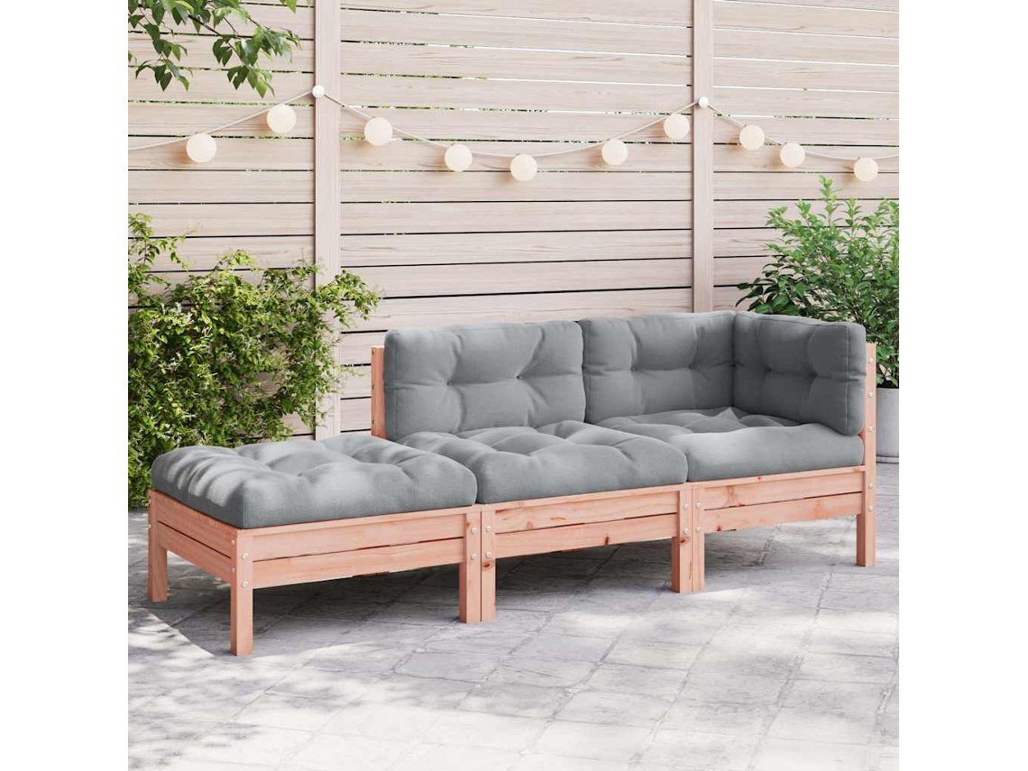 Vidaxl Sofá De 3 Lugares Para Jardim C/ Almofadões E Apoio De Pés