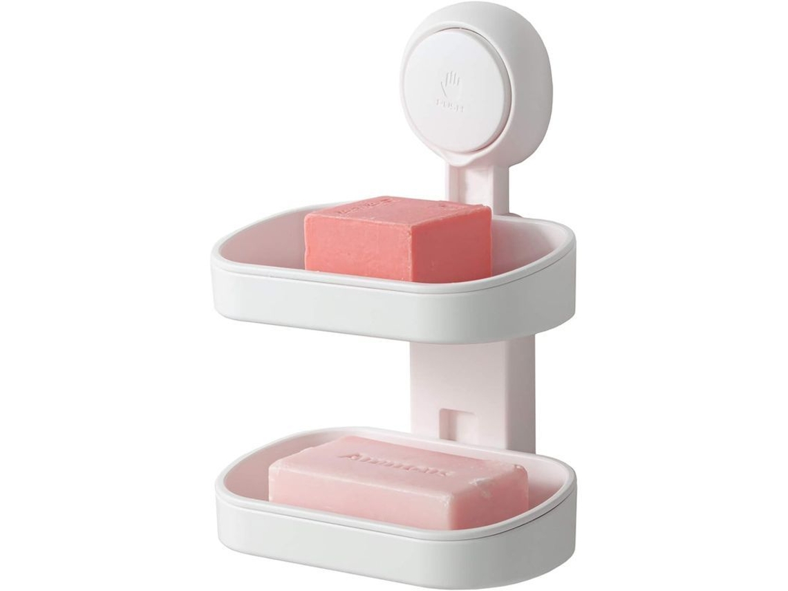 Suporte para sabonete de camada dupla com ventosas, suporte resistente para esponja de banho e chuveiro.