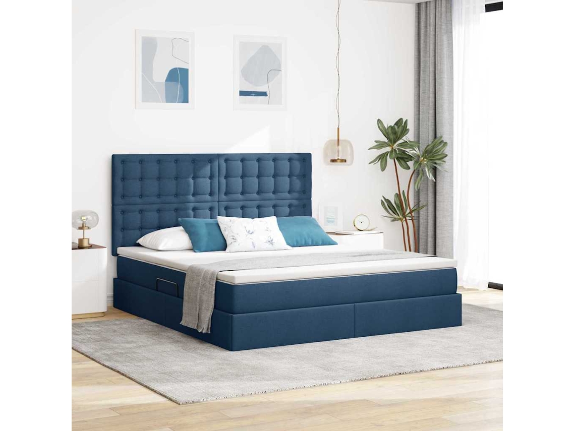 Vidaxl Cama Com Arrumação E Colchão Azul 160 X 200 Cm Tecido