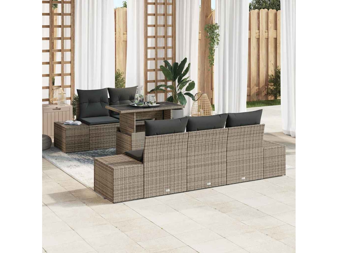 Vidaxl Conjunto De Sofá De Jardim 6 Unid. Cinzeto