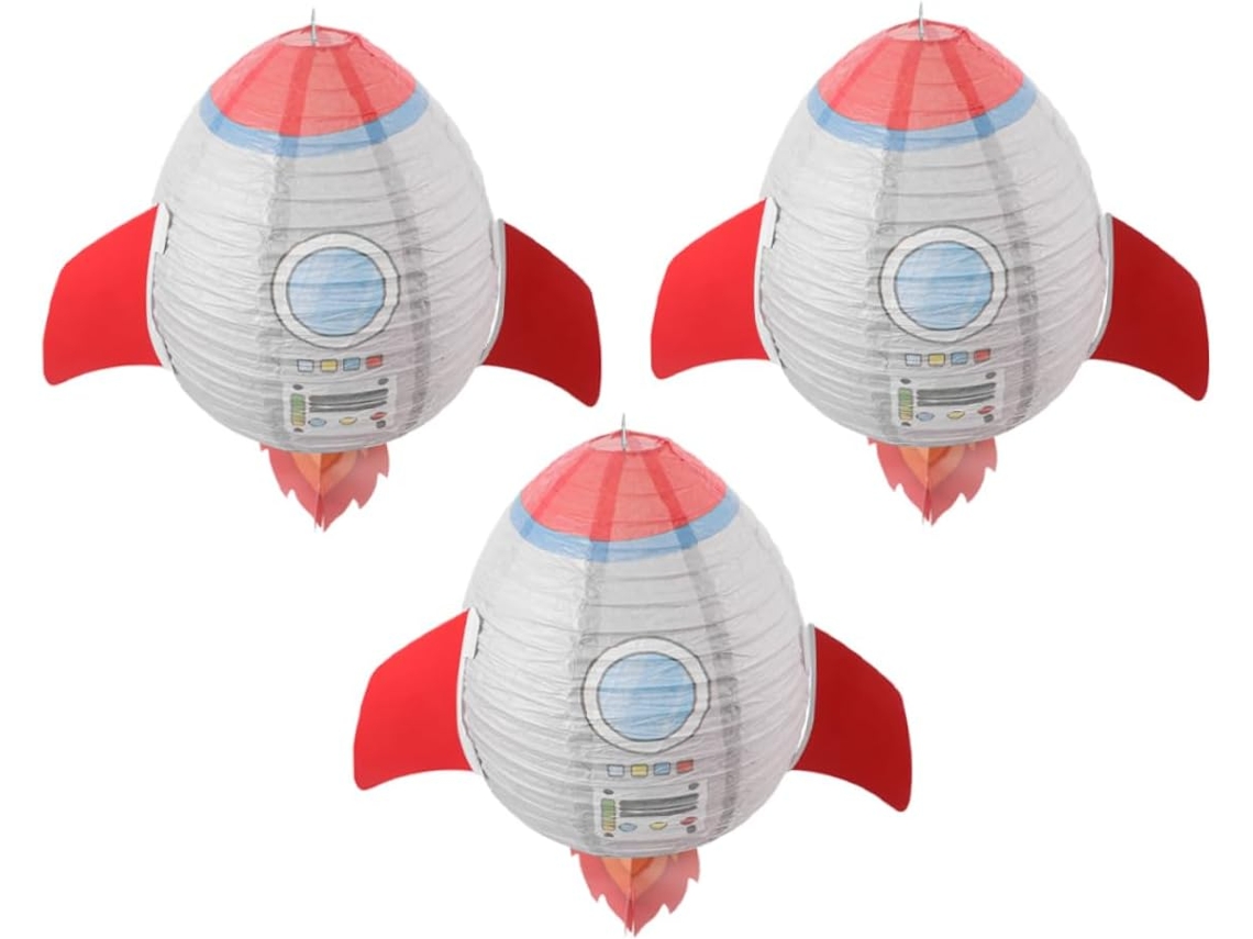 Lanternas De Papel Em Formato De Foguete , Decoração Temática Do Sistema Solar Para Festas Gokoco (3 Peças)