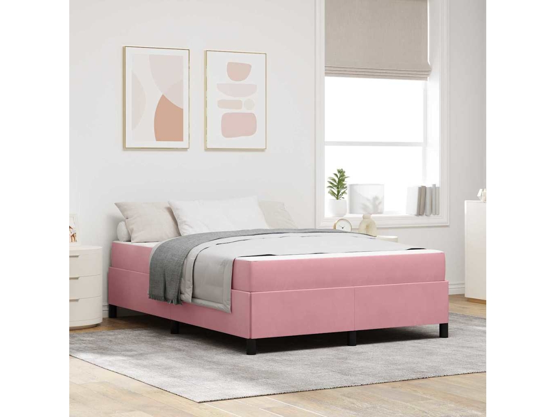 Vidaxl Estrutura da Cama com Colchão Rosa 140 X 190 Cm Tecido