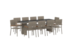 Conjunto 11 Jantar Ao Ar Livre Vidaxl Cinzento Vime Pe (240 X 90 X 75 Cm)