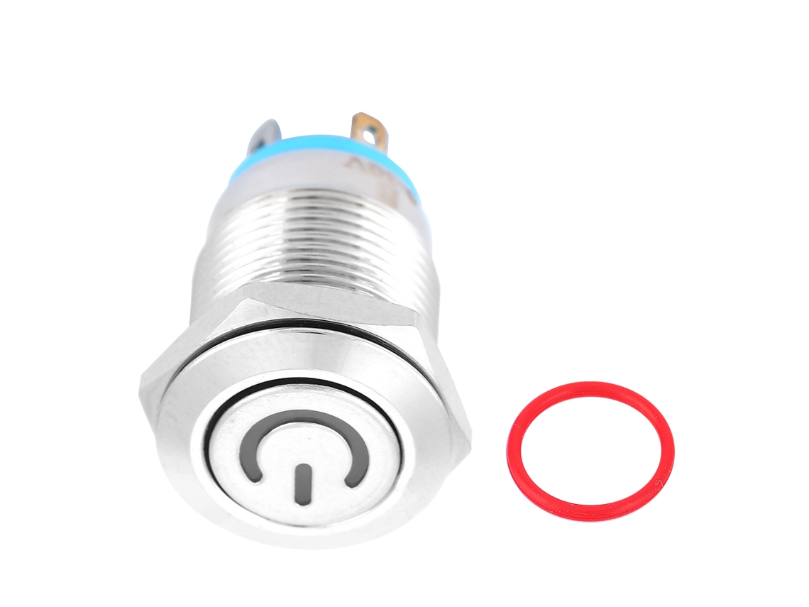 Interruptor De Botão De Metal 12mm Com Led Azul Ícone De Energia Auto-reset 1 No 5v