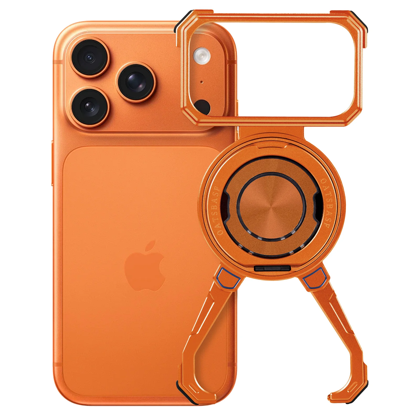Capa De Celular Em Metal (alumínio Laranja), Compatível Com Suporte Magnético Magsafe E Rotação De 360°.