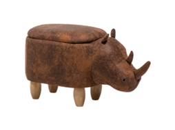 Tamborete BELIANI Rhino de Pele sintética Castanho 60x32x35