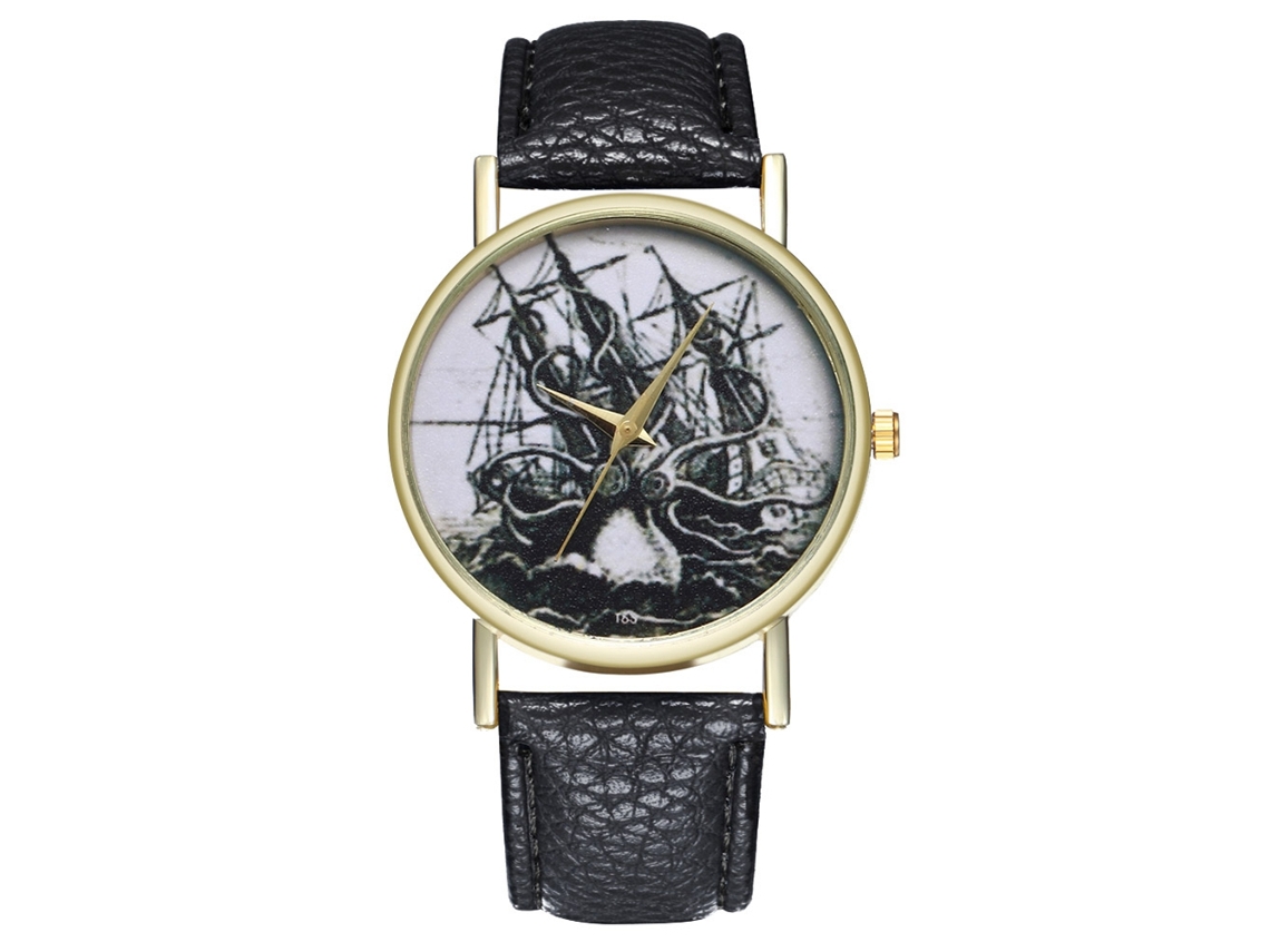 Relógio de pulso masculino Simple Vintage em couro PU, movimento de quartzo, modelo T63-a, preto.