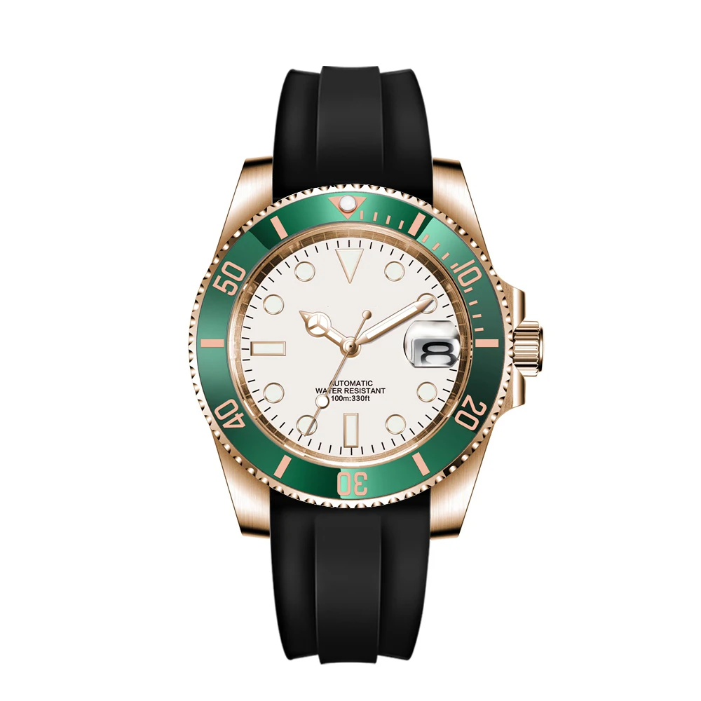 Relógio Masculino Automático Mecânico Bicolor Dourado De 40 Mm (verde), Resistente À Água Até 100 M, Com Cristal De Safira.