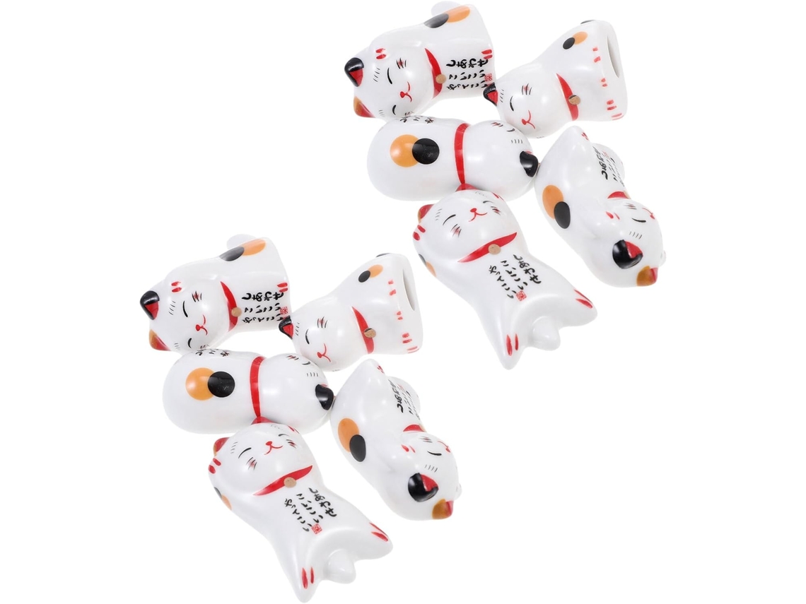 Conjunto De 10 Peças De Cerâmica Com Descanso Para Pauzinhos E Porta-talheres, Design De Gato.