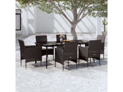 Vidaxl 7 Pcs Conjunto De Jantar Para Jardim Com Almofadões Preto