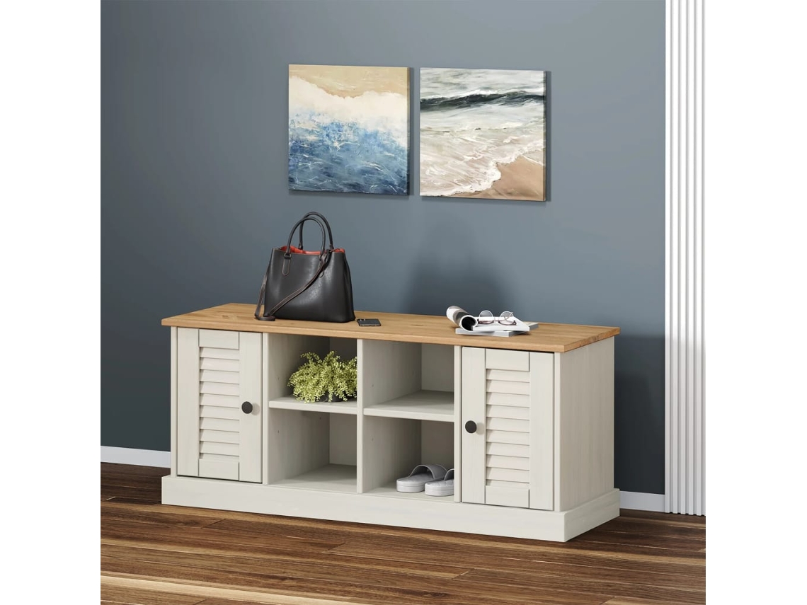 Vidaxl Sapateira Vigo 106x35x45 Cm Madeira De Pinho Maciça Branco