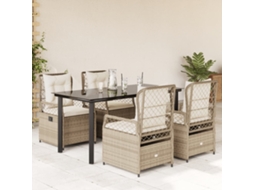 Conjunto 5 Peças Jantar P/ Jardim Com Almofadões Vime Pe Bege Dkd Home Decor