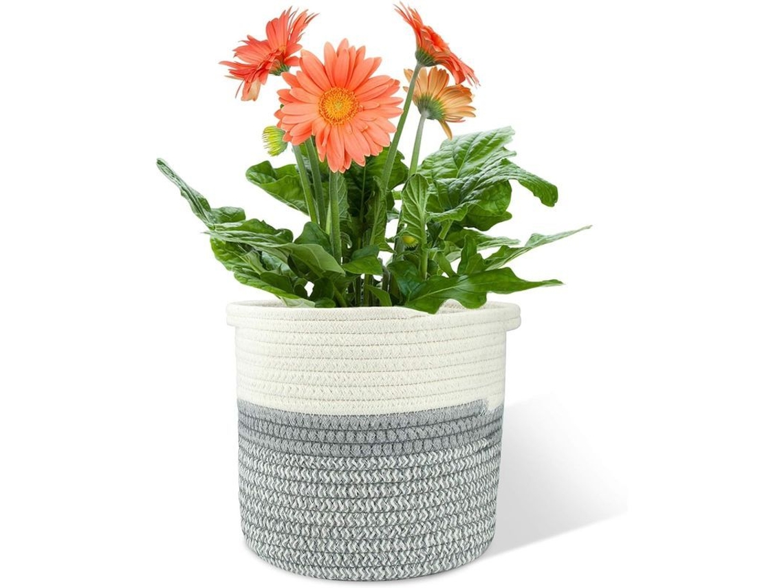 Cesta De Algodón Tejida Plegable Con Asas, 20x20cm, Para Plantas, Ropa Y Juguetes, Decoración Hogar