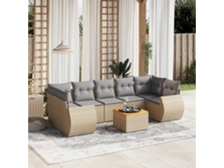 Vidaxl 8 Pcs Conjunto De Sofás P/ Jardim Com Almofadões Vime Pe Bege