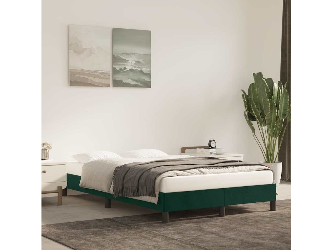 Vidaxl Estrutura de Cama Sem Colchão Verde Escuro 120x190 Cm Veludo