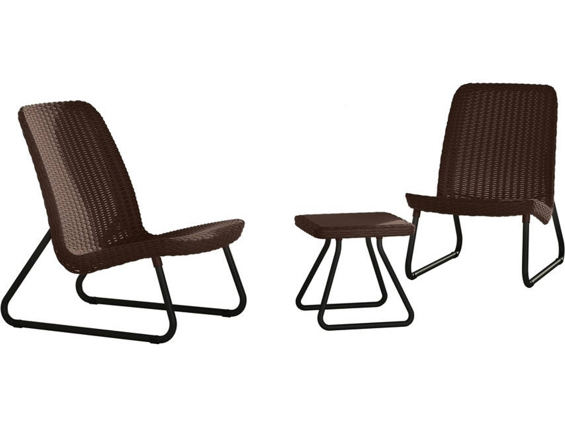 KETER Conjunto varanda jardim terraço RIO PATIO marrom Cadeiras 54x76x77.5, Mesa 38x38x36.5 LxPxA cm.