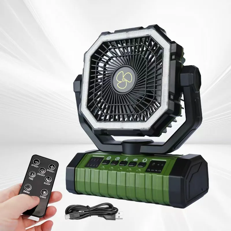 (verde) Novo Ventilador Recarregável Para Camping Ao Ar Livre De 2026, Alimentado Por Uma Bateria De 20000mah