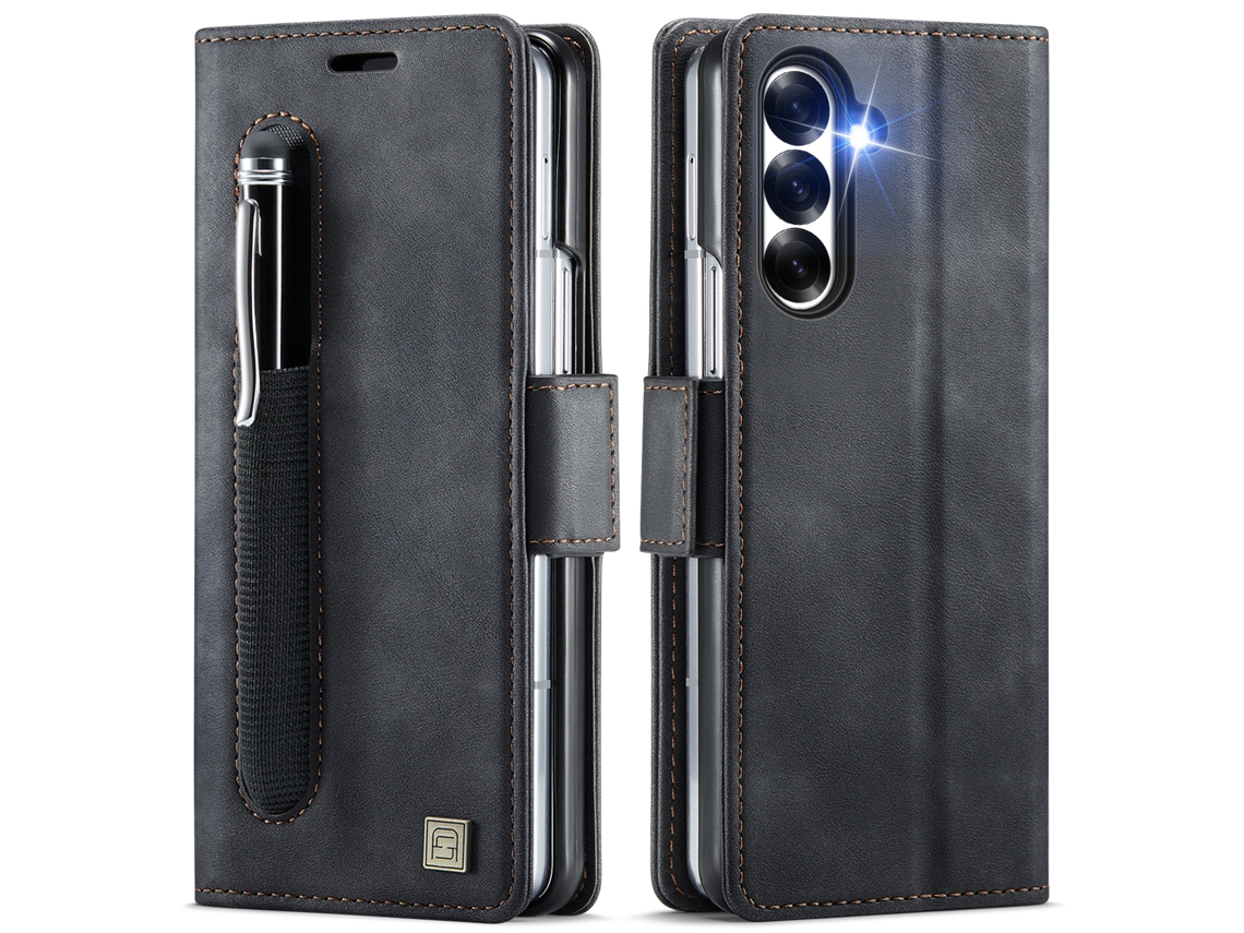 Capa De Couro Para Celular Com Compartimento Para Cartãopreto - Samsung Z Fold7