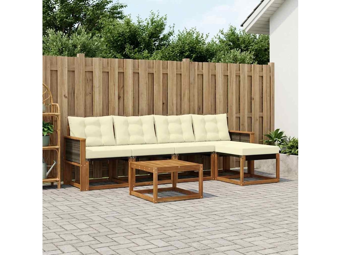 Vidaxl Conjunto De Sofás Para Exterior 6 Unid. Natural E Creme