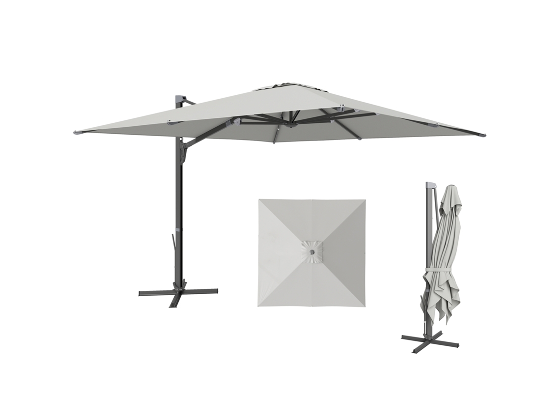 Ombrellone giardino, eccentrico 296x296x265cm, manovella, zanzariera, base a croce, beige ZENCORE SERVICES