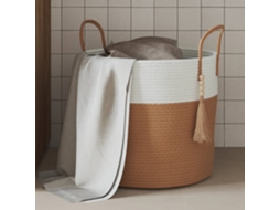 Cesto de Armazenamento Marrom e Branco Ø40x35 Cm em Algodão BRILVIBERA