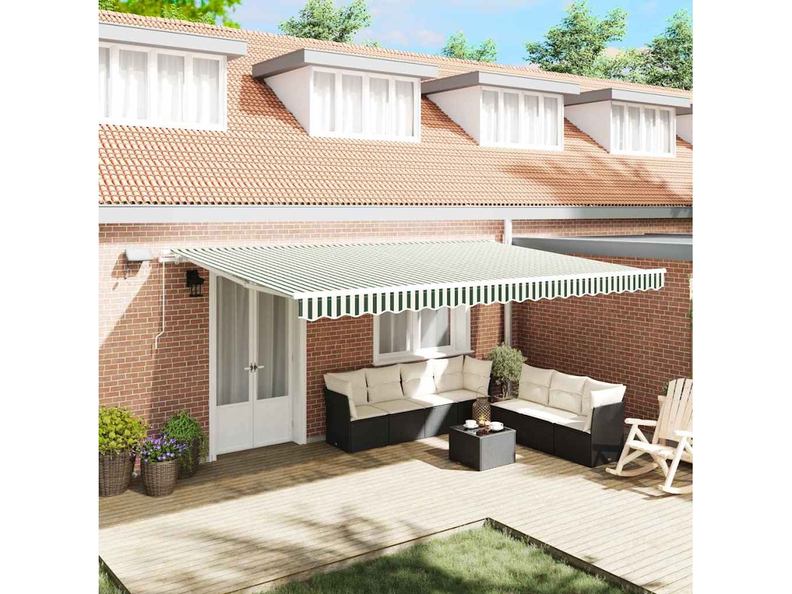 Vidaxl Toldo Retrátil Verde E Branco 500 × 300 Cm Tecido E Alumínio