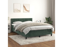 Cama Com Molas/colchão 140x200 Cm Veludo Verde-escuro