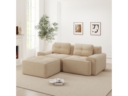Sofá Modular Cloud Bege L, Sem Ossos, Com Puff, 2l, Assento Profundo. Cs