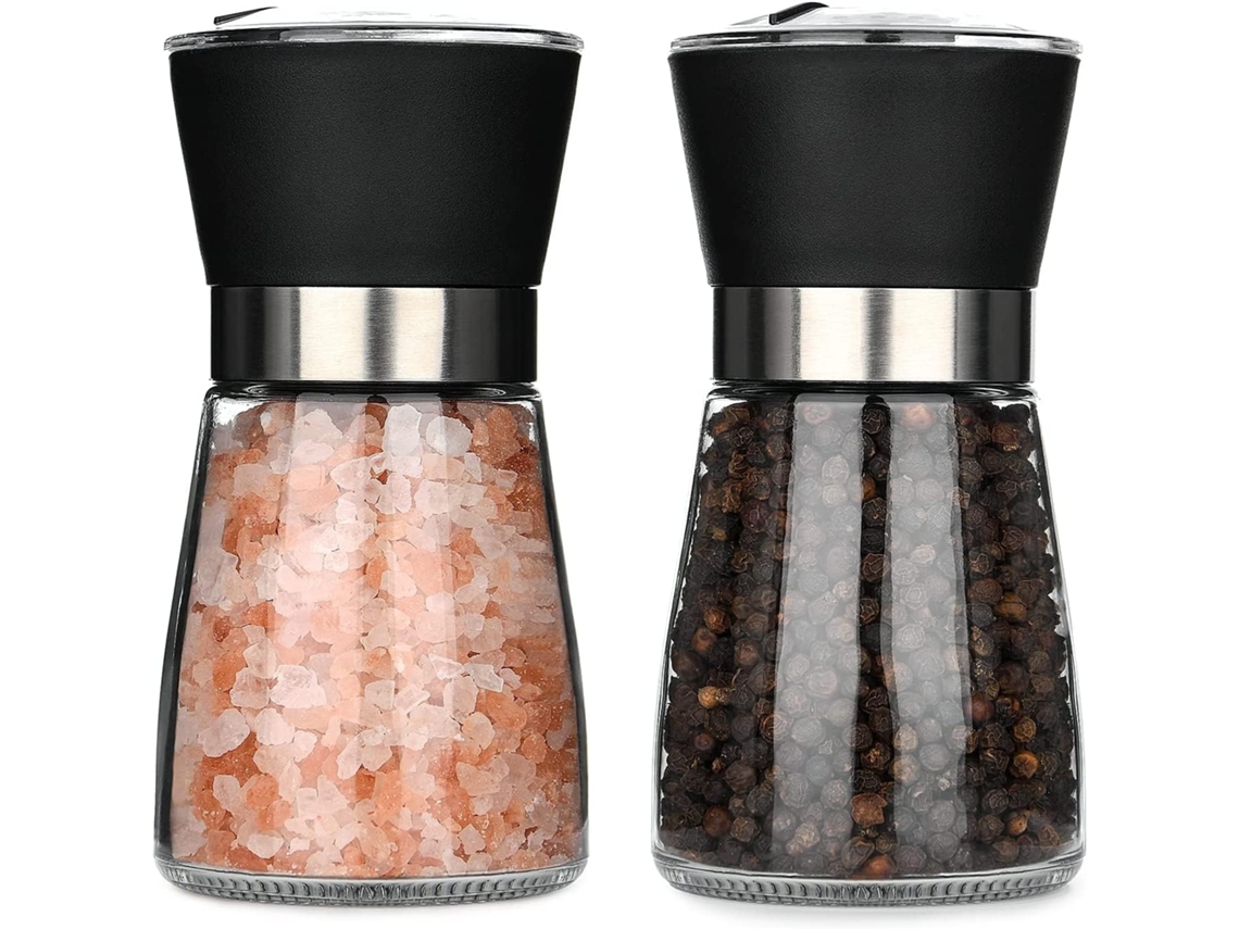 Moedores De Sal E Pimenta, Conjunto Com 2 Unidades Em Frasco De Vidro