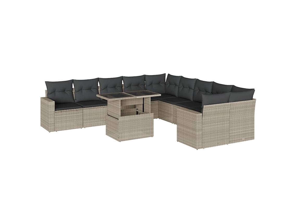 Conjunto de 11 Sofás de Jardim com Almofadões Vime Pe Cinzento MAISON EXCLUSIVE