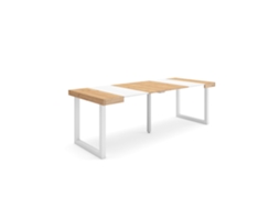 Mesa Consola Extensível, 222x90x77cm, Para 10 Pessoas, Pés De Madeira, Carvalho E Branco