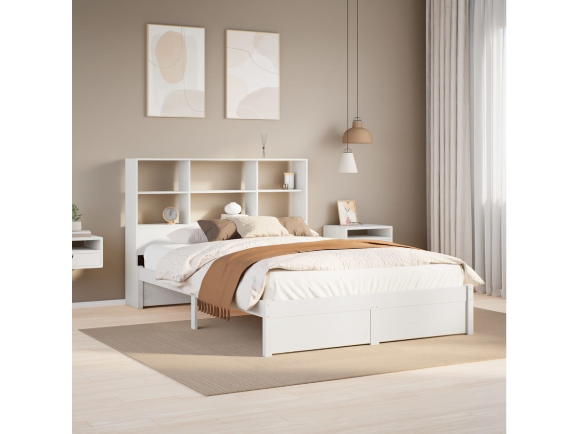 Cama Com Estante Sem Colchão 120x200 Cm Pinho Maciço Branco