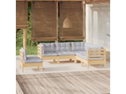 Vidaxl 5 Pcs Conjunto Lounge De Jardim C/ Almofadões Cinza Pinho